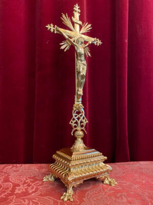 Altar - Cross en Brass / Bronze / Polished and Varnished, Belgium  19 th century ( Anno 1865 )