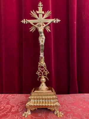 Altar - Cross en Brass / Bronze / Polished and Varnished, Belgium  19 th century ( Anno 1865 )