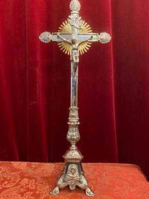 Altar - Cross en Bronze / Silver Plated / Polished / New Varnished, Belgium  19th century ( anno 1890 )