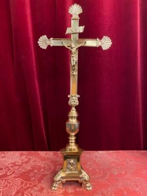 Altar - Cross en Brass Bronze / Polished and Varnished, France 19 th century