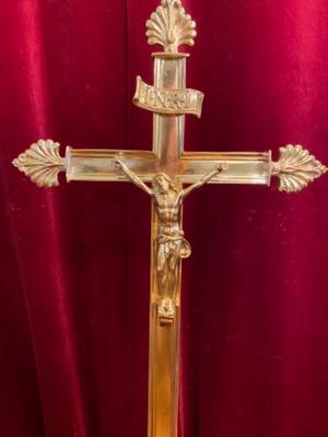 Altar - Cross en Brass Bronze / Polished and Varnished, France 19 th century