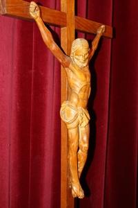 Altar - Cross en hand-carved wood Oak, Dutch Corpus 18th Century