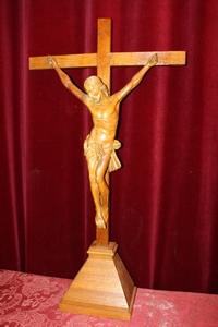 Altar - Cross en hand-carved wood Oak, Dutch Corpus 18th Century