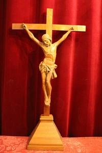 Altar - Cross en hand-carved wood Oak, Dutch Corpus 18th Century