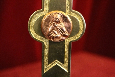 Altar - Cross en Brass / Bronze / Stones Polished and Varnished, France 19th century ( anno 1875 )