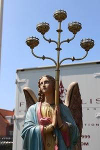 Angel. Measures Without Torch: 108 Cm en plaster polychrome, France 19th century