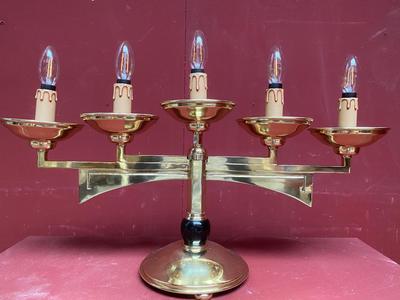 Candle Holder style ART - DECO en Ebony Wood / Brass / Polished / New Varnished / New Electra / Led Lights, Belgium 20th century (Anno 1930)