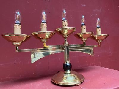 Candle Holder style ART - DECO en Ebony Wood / Brass / Polished / New Varnished / New Electra / Led Lights, Belgium 20th century (Anno 1930)