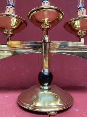 Candle Holder style ART - DECO en Ebony Wood / Brass / Polished / New Varnished / New Electra / Led Lights, Belgium 20th century (Anno 1930)