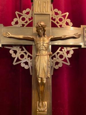 Exceptional Altar Cross style art - deco en Brass / Bronze / Stones, Netherlands  20th Century ( 1930 )