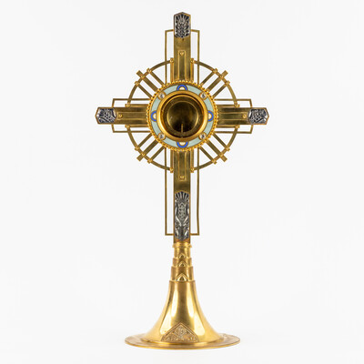 Monstrance By : Vandenhoute Anderlecht style art - deco en Brass / Bronze / Glass / Stones / Enamel, Anderlecht - Belgium  20 th century ( Anno 1930 )