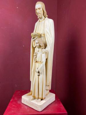 St. Joseph Statue  style art - deco en Plaster polychrome, Netherlands  20 th century