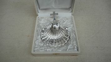 Baptismal Shell en Solid Silver Hand - Hammered , Belgium 20th century Anno 1925