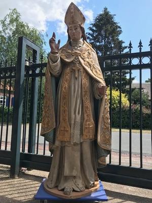 Bishop Statue  style Baroque en hand-carved wood polychrome, Belgium 18th century ( anno 1790 )