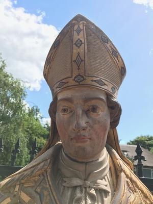 Bishop Statue  style Baroque en hand-carved wood polychrome, Belgium 18th century ( anno 1790 )