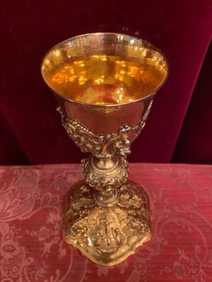 Chalice With Original Case And Paten style Baroque en Full Bronze Gilt, France 19 th century ( Anno 1875 )