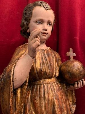 Child Jesus Statue style Baroque en hand-carved wood polychrome, Belgium 18 th century