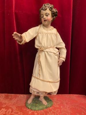 Child Jesus Statue style Baroque en Wood / Dressed, Spain  19 th century