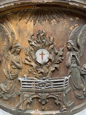 Cillinder Tabernacle Restoring Needed style Baroque en Fully Hand Carved Elements Wood Polychrome, Belgium 18 th century ( Anno 1740 )