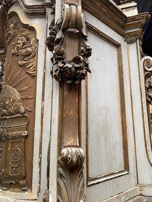 Cillinder Tabernacle Restoring Needed style Baroque en Fully Hand Carved Elements Wood Polychrome, Belgium 18 th century ( Anno 1740 )