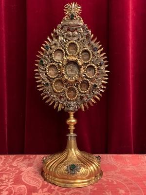 Exeptional Religuary Relic Of The True Cross Surrounded By Multiple Relics Each With Original Document  style Baroque en Brass / Stones / Glass / Gilt / Originally Sealed, Switzerland / Italy 18 th century ( Anno 1735 )