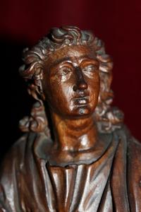 High Quality Statue Of St. John Evangelist style baroque en hand-carved wood, Lime Tree, Belgium 17 th century