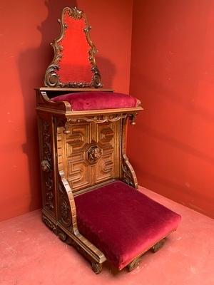 Kneeler Completely & Professionally Refit According To The Traditional Methods And With Original Materials. style Baroque en Oak wood / Red Velvet, Belgium 18 th century