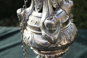 Large Censer style Baroque en Brass / Silver plated, France 19th century