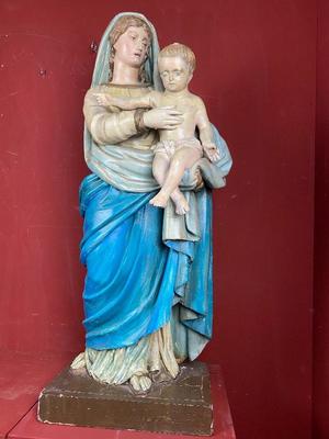 Madonna & Child style Baroque en Hand - Carved Wood Polychrome, France 18th century