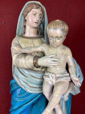 Madonna & Child style Baroque en Hand - Carved Wood Polychrome, France 18th century