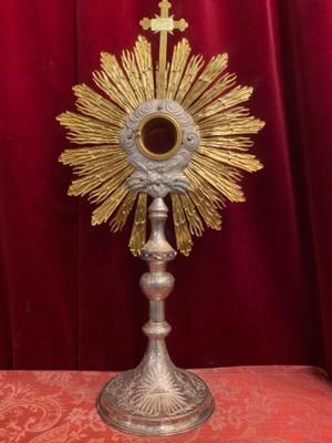 Monstrance style Baroque en Brass / Silver Plated / Enamel / Stones, France 19 th century ( Anno 1865 )