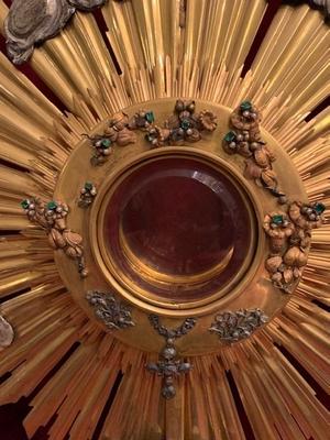 Monstrance Could Be Cleaned And Polished style Baroque en Brass / Bronze / Stones / Pearls, Belgium 19th century