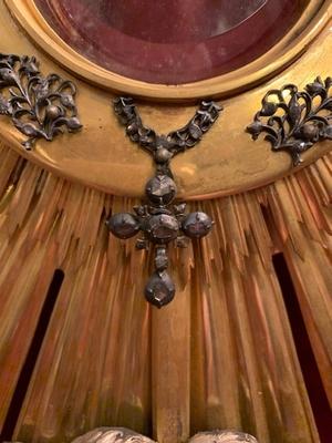 Monstrance Could Be Cleaned And Polished style Baroque en Brass / Bronze / Stones / Pearls, Belgium 19th century