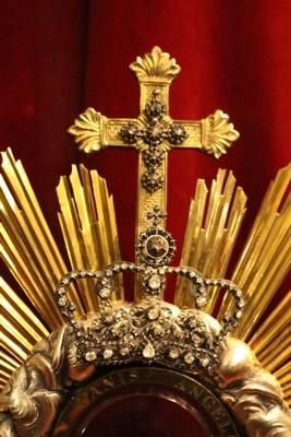 Monstrance With Original Lunula. style Baroque en Brass / Stones, Dutch 18 th century