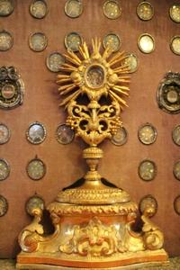 Museum - Worthy Ostensorium / Shrine / Reliquary Relic Of The True Cross. 36 Full Silver Theca S: 12 Apostles - 4 Fathers Of The Church. style Baroque en wood - gilt, Redemptorists - Monastery. Cental - Europe 18 th century