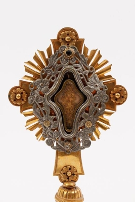 Ostensorium - Reliquary - Relic Of The True Cross  style Baroque en Brass - Gilt - Plated / Semi Precious Stones, Italy 19th century (1815)