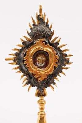 Ostensorium - Reliquary - Relic Of The True Cross Brass - Gilt / Silver Barock style Baroque Italy 18 th century (1775)