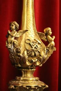 Pascal Candlestick. Weight 21 Kgs ! style baroque en Brass / Bronze / Gilt, Belgium 19th century