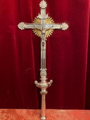 Processional Cross  style Baroque en Bronze / Silver Plated Polished and Varnished, France 19 th century ( Anno 1865 )