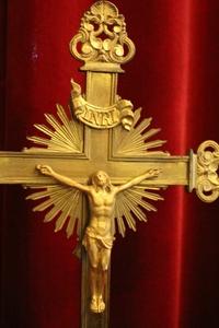 Processional - Cross. Double Sided style baroque en Bronze / Gilt, Belgium 19th century