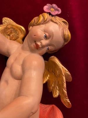 Putto style Baroque en hand-carved wood polychrome, Southern Germany 20th Century