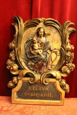 Relief style Baroque en hand-carved wood polychrome, 18 th century