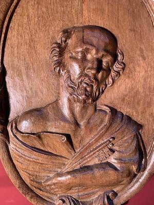 Relief Sculpture St. Peter style Baroque en hand-carved wood Oak, Belgium 19th century