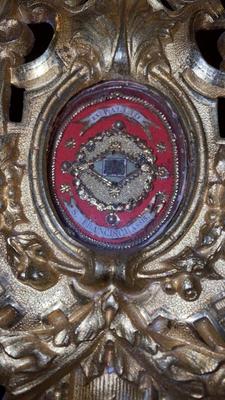 Reliquary - Relic Ex Pallio St. Fransiscus Assisi style Baroque en Bronze / Gilt / Glass, France 19th century ( 1865 )