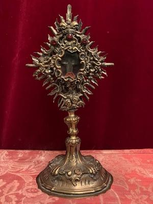 Reliquary – Relic Of The True Cross / S. Crucis In Rock-Crystal Theca Certificate Most Probably Inside style Baroque en Brass, Italy 19th century