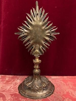 Reliquary – Relic Of The True Cross / S. Crucis In Rock-Crystal Theca Certificate Most Probably Inside style Baroque en Brass, Italy 19th century