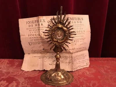 Reliquary - Relic Of The True Cross With Original Document style Baroque en Metal Gilt, Italy 18th century ( Anno 1790 )