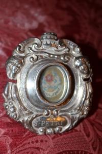 Reliquary / Relic. St. Petrus Ap. Original Documentation style Baroque en Holder Silver, Italy 18 th century