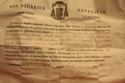 Reliquary Relics: St. Romana St. J.  St. Justus Gebuini Lingd Arch.Ep. With Original Documentation style Baroque en Solid Bronze - Gilt, France  ( Lyon ) 19th century 1829