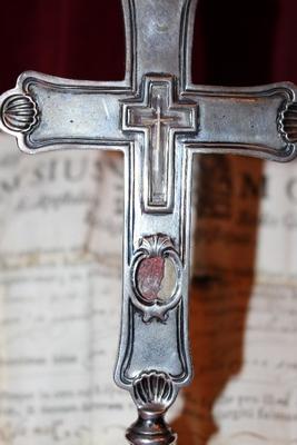 Reliquary Rock Crystal Theca Relic Of The True Cross With Original Document style Baroque en full silver, Southern Germany 18 th century ( about 1730 )